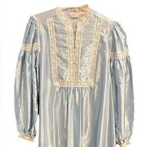 Elise Stevens Nightgown Lace High Neckline Maxi Blue S Cottagecore Victorian